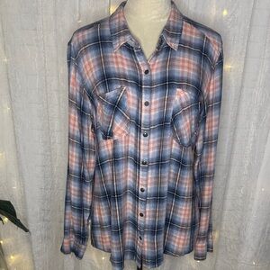 Maurices Blue and Pink Plaid Button Down Shirt